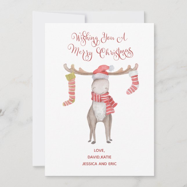Cute Moose Christmas Holiday Card (Front)