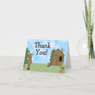 Cute Moose, Forest Animals and Cabin Thank You Card