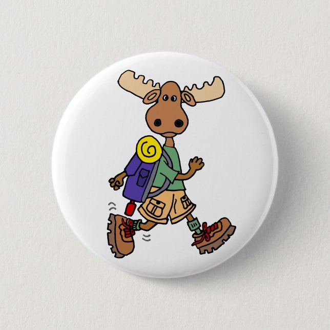 Cute Moose Hiker Cartoon 6 Cm Round Badge (Front)