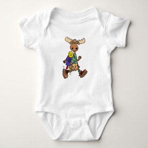 Cute Moose Hiker Cartoon Baby Bodysuit