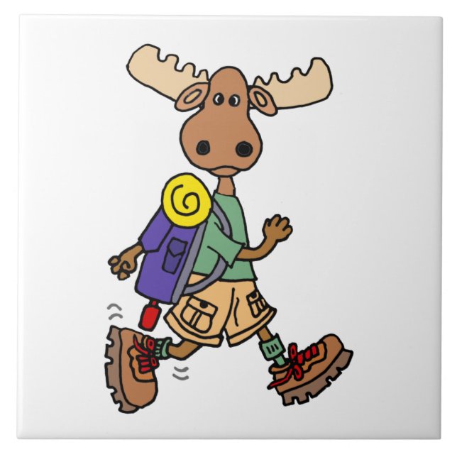 Cute Moose Hiker Cartoon Ceramic Tile (Front)