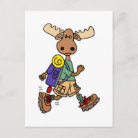 Cute Moose Hiker Cartoon