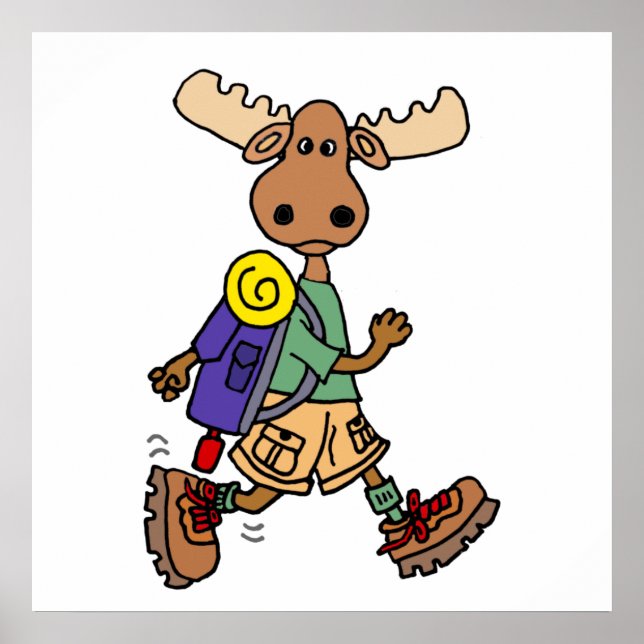 Cute Moose Hiker Cartoon Poster (Front)
