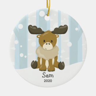 Cute Moose Personalised Christmas Ornament