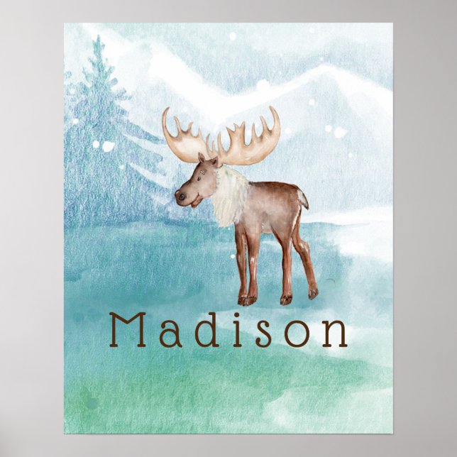 Cute Moose Personalised Holiday Poster (Front)