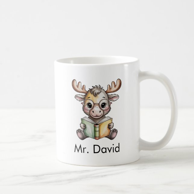 Cute Moose Reading a Book Custom Coffee Mug (Right)