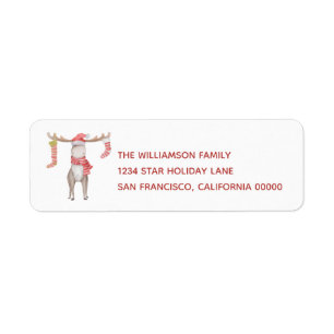 Cute Moose Red Christmas Return Address Label