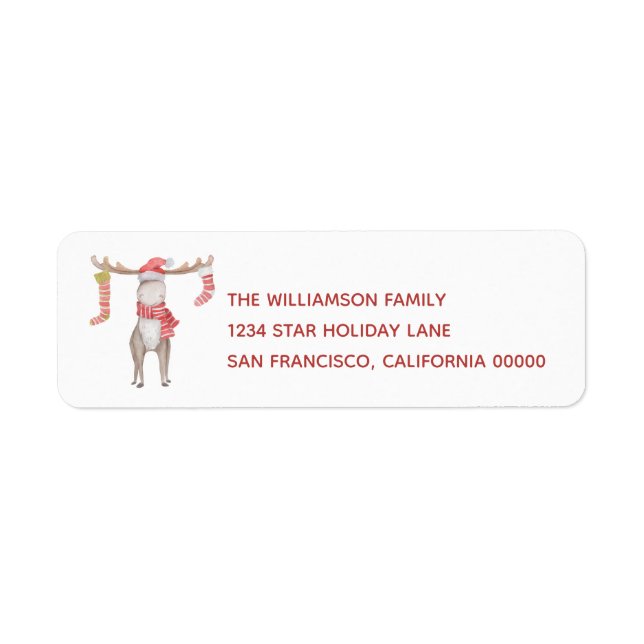 Cute Moose Red Christmas Return Address Label (Front)