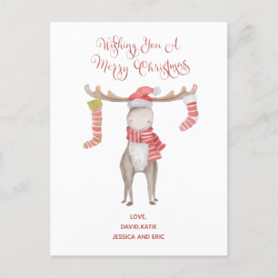 Cute Moose Typography Merry Christmas Holiday Postcard