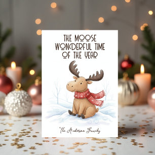 Cute Moose Wonderful Time Christmas Family Holiday Card
