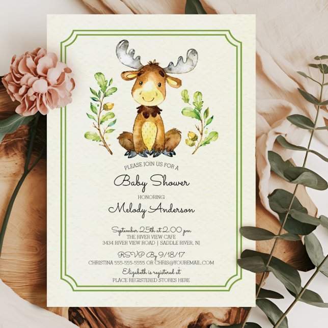 Cute Moose Woodland Baby Shower Invitation (Creator Uploaded)
