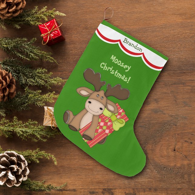 Cute Moosey Christmas Personalised Large Christmas Stocking (Creator Uploaded)