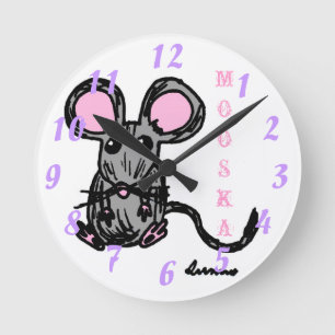 Cute Mooska Mouse Round Clock