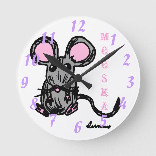 Cute Mooska Mouse Round Clock (Front)