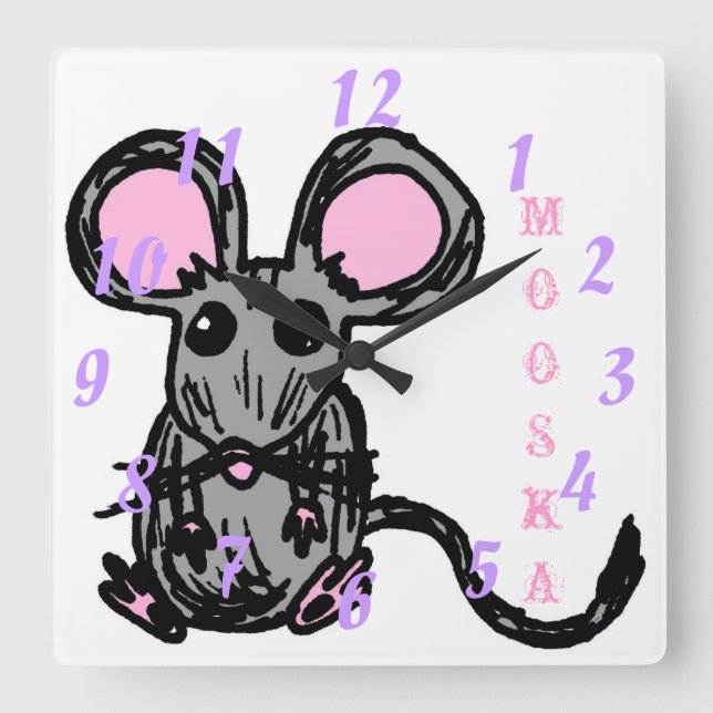 Cute Mooska Mouse Square Clock (Front)