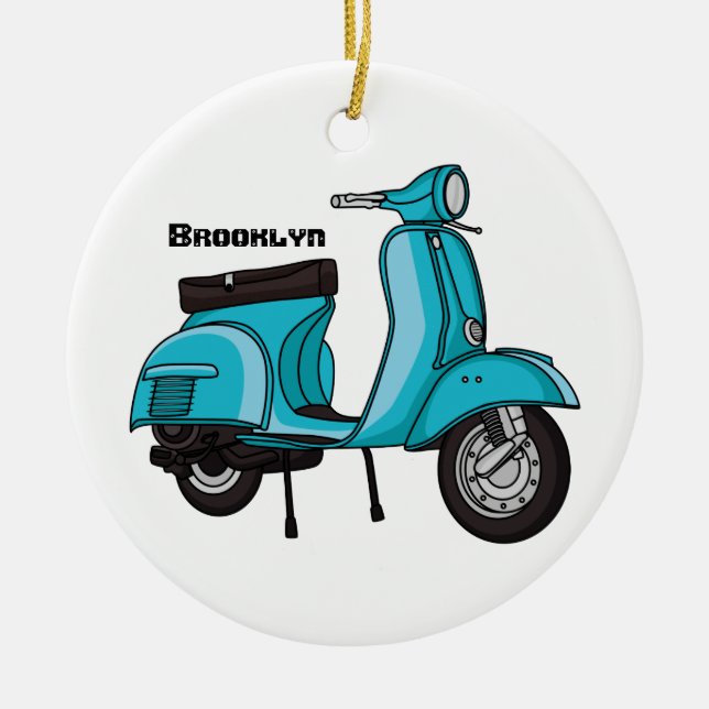 Cute moped motorcycle cartoon illustration ceramic ornament (Front)