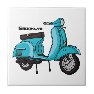 Cute moped motorcycle cartoon illustration ceramic tile
