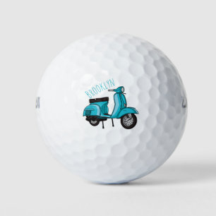 Cute moped motorcycle cartoon illustration golf balls
