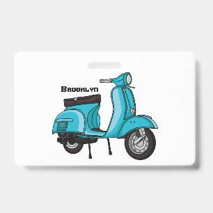 Cute moped motorcycle cartoon illustration ID badge