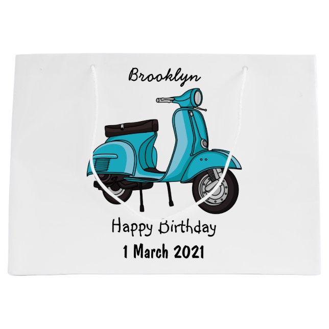 Cute moped motorcycle cartoon illustration large gift bag (Front)