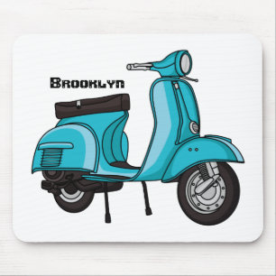 Cute moped motorcycle cartoon illustration mouse pad