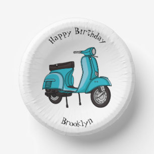 Cute moped motorcycle cartoon illustration paper plate
