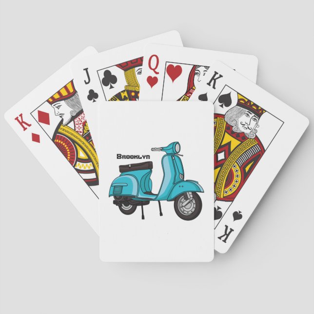 Cute moped motorcycle cartoon illustration playing cards (Back)
