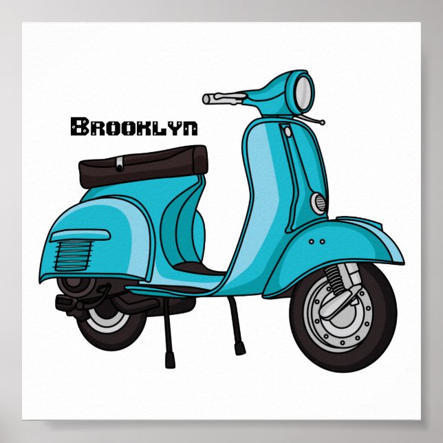 Cute moped motorcycle cartoon illustration poster (Front)