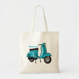 Cute moped motorcycle cartoon illustration tote bag