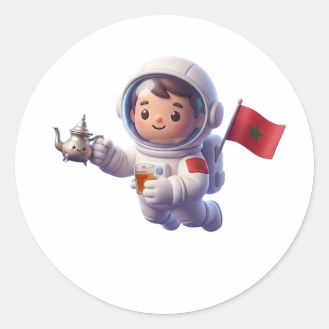 Cute Moroccan Astronaut Kawaii 3D Sticker (Front)