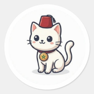 Cute Moroccan Kawaii Cat with Fez Sticker