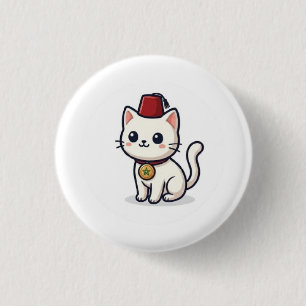 Cute Moroccan Kawaii Cat with Fez Sticker 3 Cm Round Badge