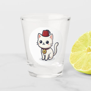 Cute Moroccan Kawaii Cat with Fez Sticker Shot Glass