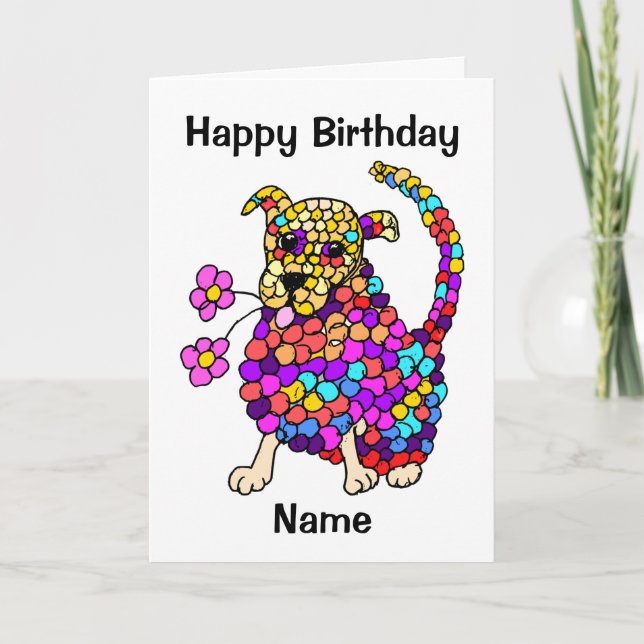 Cute Mosaic Dog Funny Cartoon Birthday Card (Front)