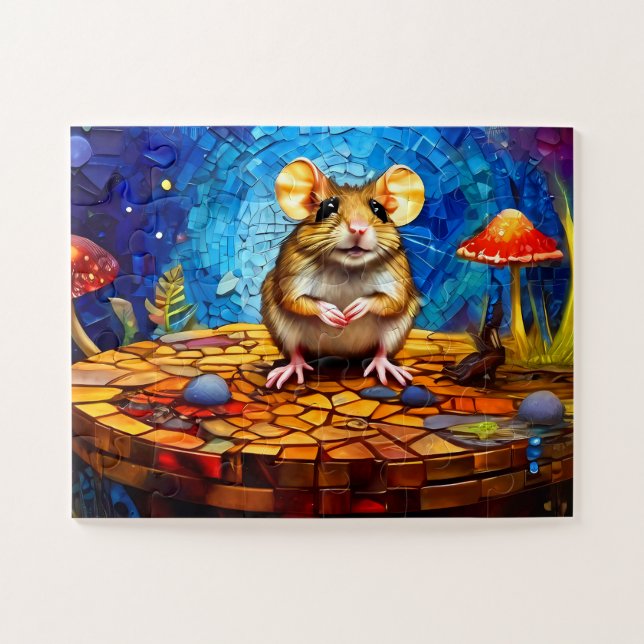 Cute Mosaic Field Mouse Vivid colored puzzle  (Horizontal)