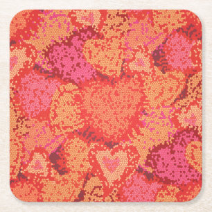 Cute mosaic hearts design square paper coaster