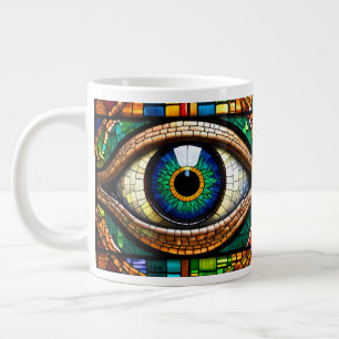 Cute Mosaic Stained Glass Eye design Blue & Greens Large Coffee Mug