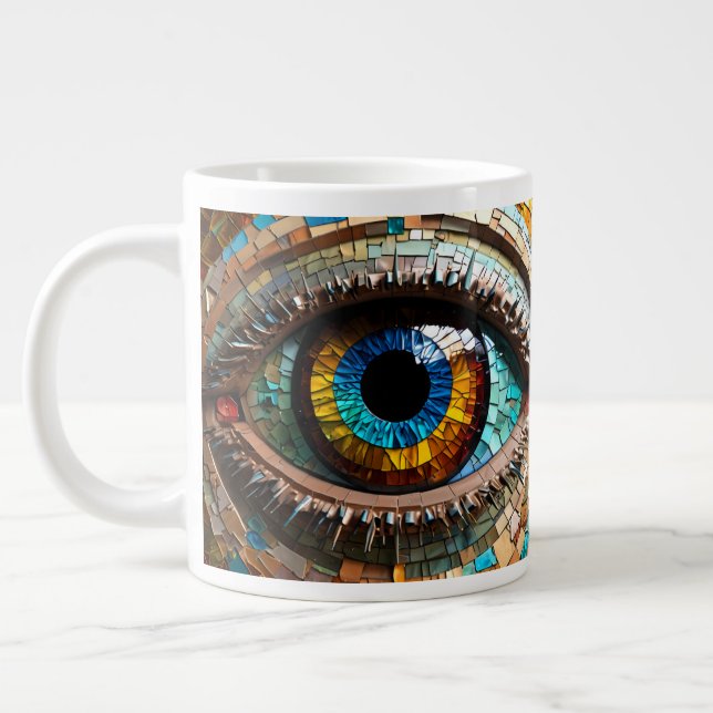 Cute Mosaic Stained Glass Eye design  Large Coffee Mug (Left)