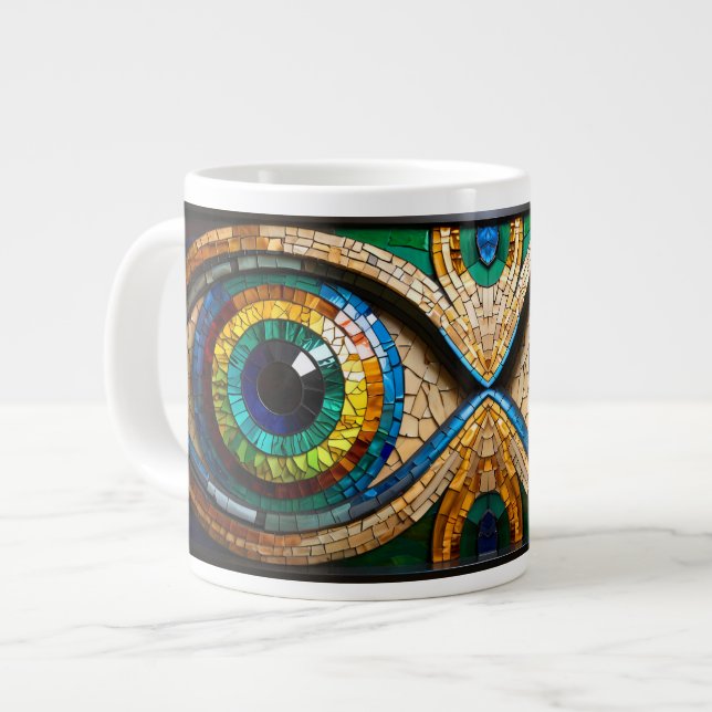 Cute Mosaic Stained Glass Eye design  Large Coffee Mug (Front Left)