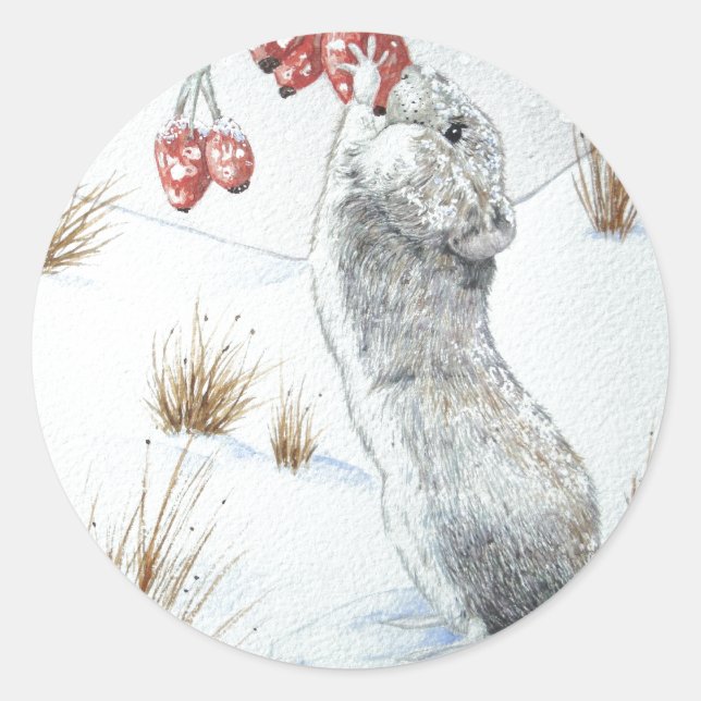 cute mose snow scene seasonal wildlife picture classic round sticker (Front)