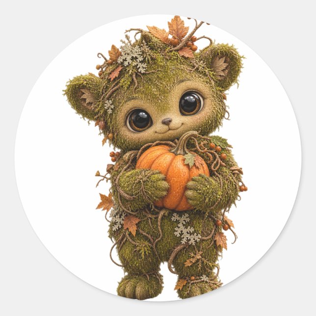 Cute Moss Bear Pumpkin Sticker (Front)