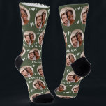 Cute Moss Green Newlyweds Photo Wedding Socks<br><div class="desc">These cute moss green wedding socks feature the newlywed couple's photo and white hearts in an offset pattern and your names and wedding date! These are perfect as a bridal party favour, or as a bridal or couple's shower gift for the happy couple! Background colour is also customisable to match...</div>