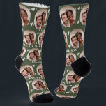 Cute Moss Green Newlyweds Photo Wedding Socks<br><div class="desc">These cute moss green wedding socks feature the newlywed couple's photo and white hearts in an offset pattern and your names and wedding date! These are perfect as a bridal party favour, or as a bridal or couple's shower gift for the happy couple! Background colour is also customisable to match...</div>