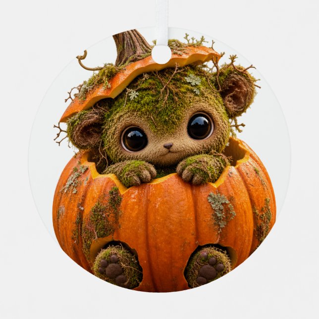 Cute Mossy Pumpkin Creature Ornament (Front)