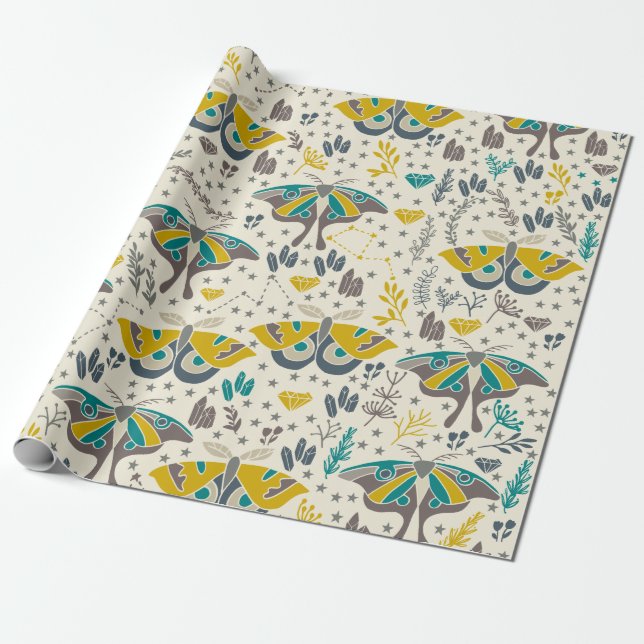 Cute Moth Wrapping Paper (Unrolled)
