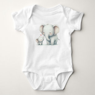 Cute Mother and Baby Elephant Watercolor Bodysuit