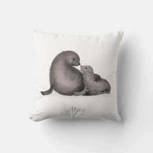 Cute mother and baby fur seals nursery cushion
