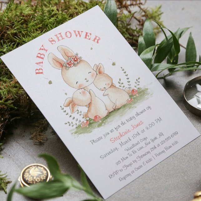 Cute Mother and Baby Rabbits Baby Shower Invitation (Creator Uploaded)