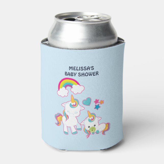 Cute Mother and Baby Unicorns Magical Theme Can Cooler (Can Front)