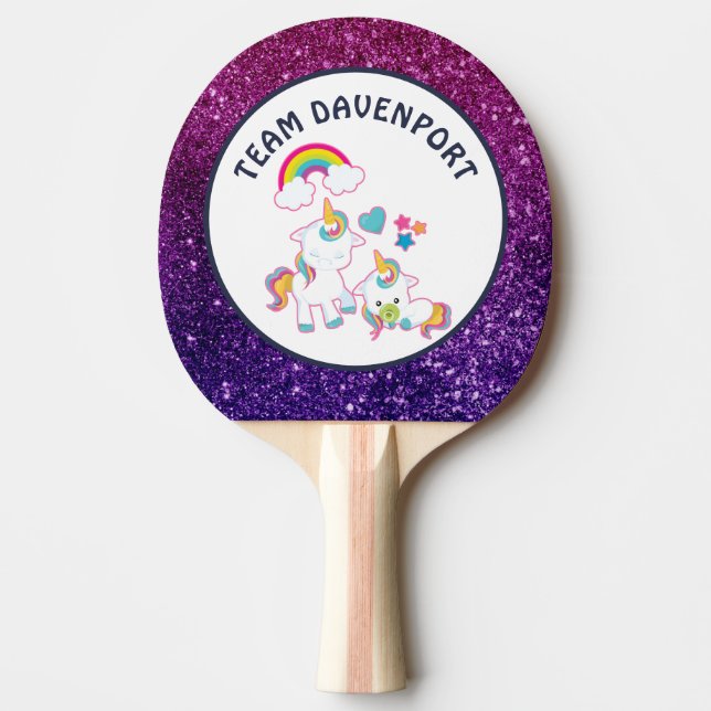 Cute Mother and Baby Unicorns Magical Theme Ping Pong Paddle (Front)